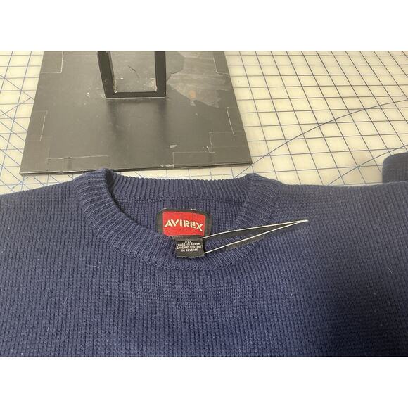 AVIREX Silver Sweater‎ Mens Navy/Cream Print Long Sleeve Size XXL with Logo - Picture 8 of 10